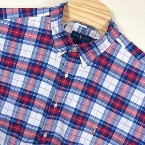 Polo Ralph Lauren S/S Button-Down Shirt Mens 3XB Red White Blue Plaid Flesh Pony